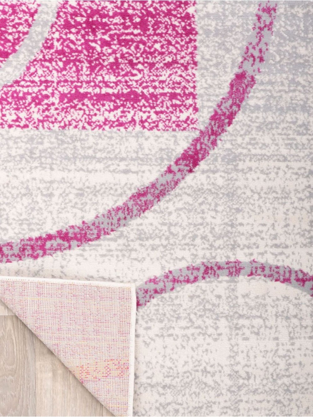 Pink and Cream Geometric Runner Rug 2x7 ft - Picture 4 of 5